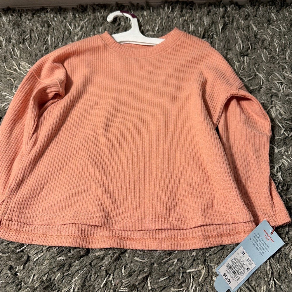 Cat and Jack Girls Coral Ribbed Cozy Soft Shirt Long‎ Sleeve Top 3T Stretch